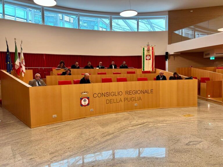 Nella sala consiliare della regione puglia il presidente di Bandiera Lilla Roberto Bazzano e i consiglieri della regione discutono di accessibilità delle spiagge