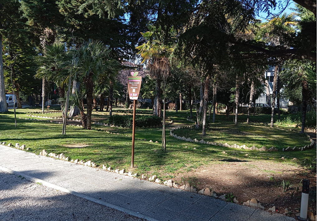 Parco Urbano con vialetto, prato e alberi circostanti
